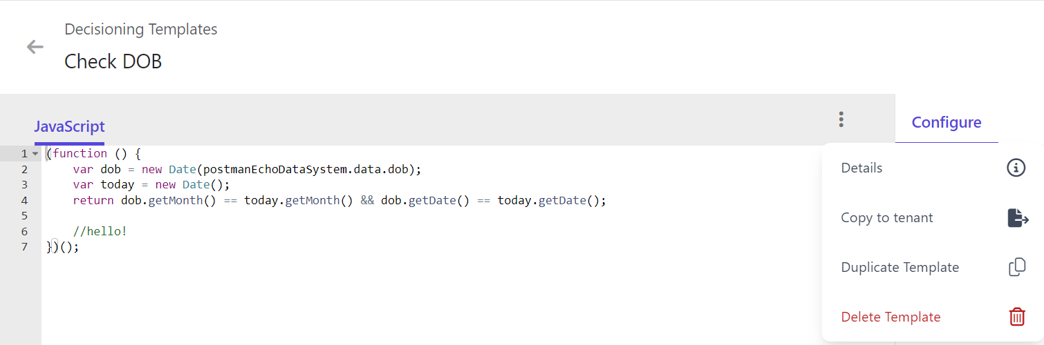 Copying a decision template in the Developer Center to another tenant.