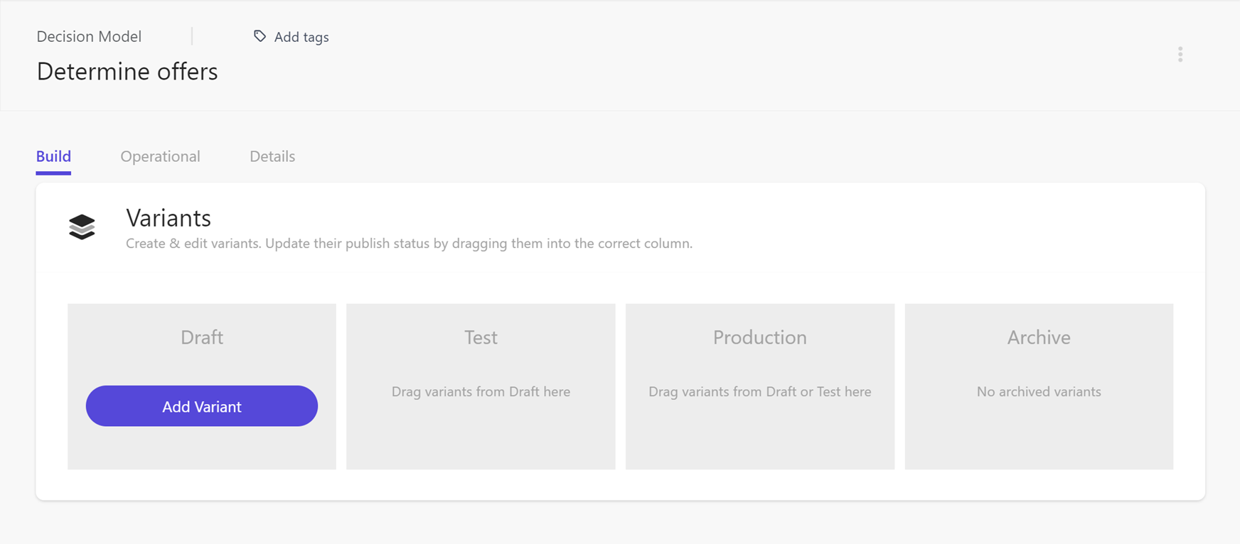 The Decision Model Profile Page displays after creating a decision model.