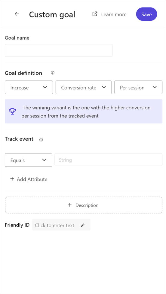 Adding a custom conversion rate goal to an experiment in Sitecore Personalize.
