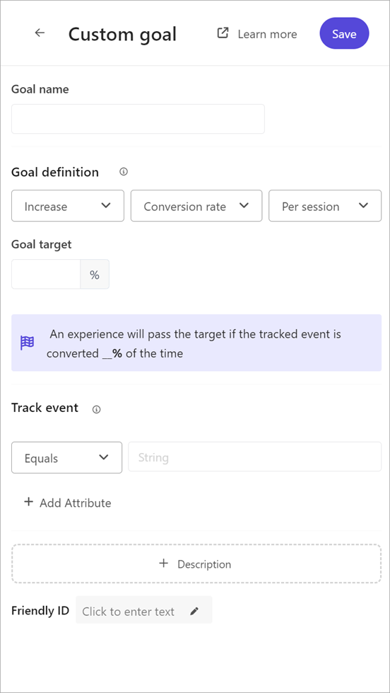 Adding a custom conversion rate goal to an experience in Sitecore Personalize.