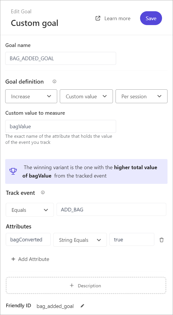 Adding a custom goal to an experiment in Sitecore Personalize.