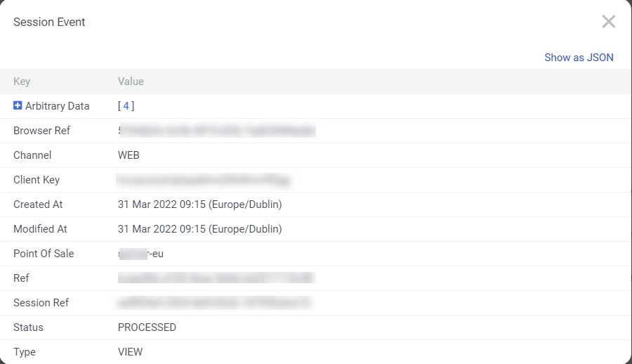 Event details screen in Sitecore CDP Event details screen in Sitecore CDP