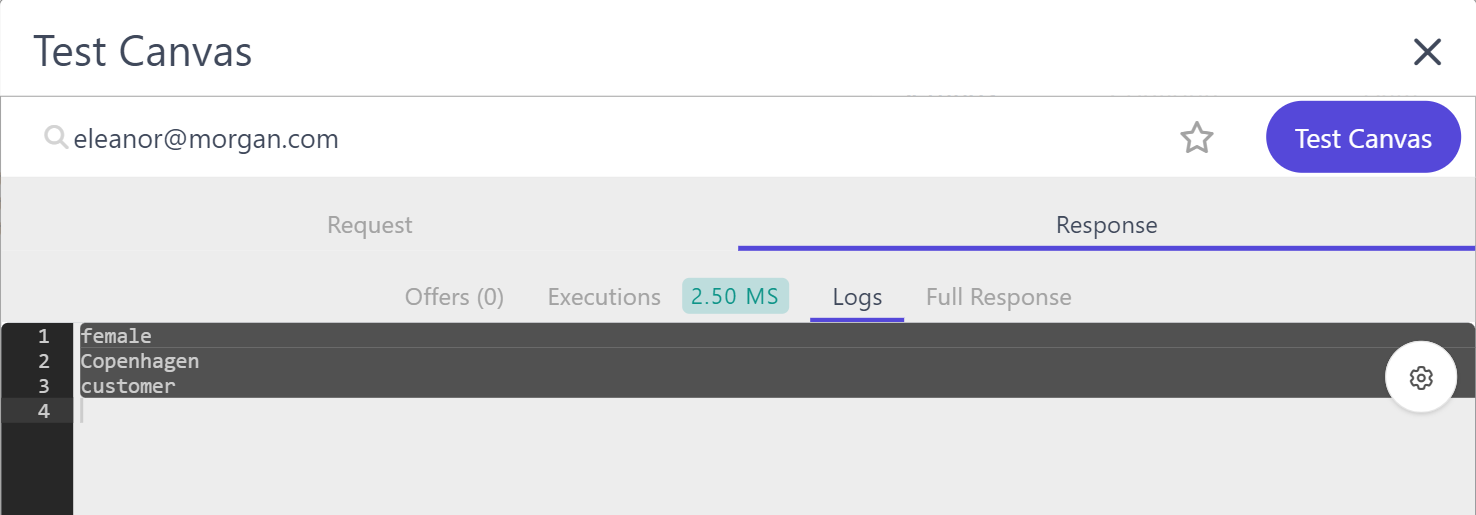 Displaying print statement results in the Logs tab.