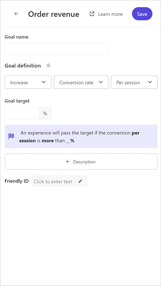 Adding a conversion rate goal to an experience in Sitecore Personalize.