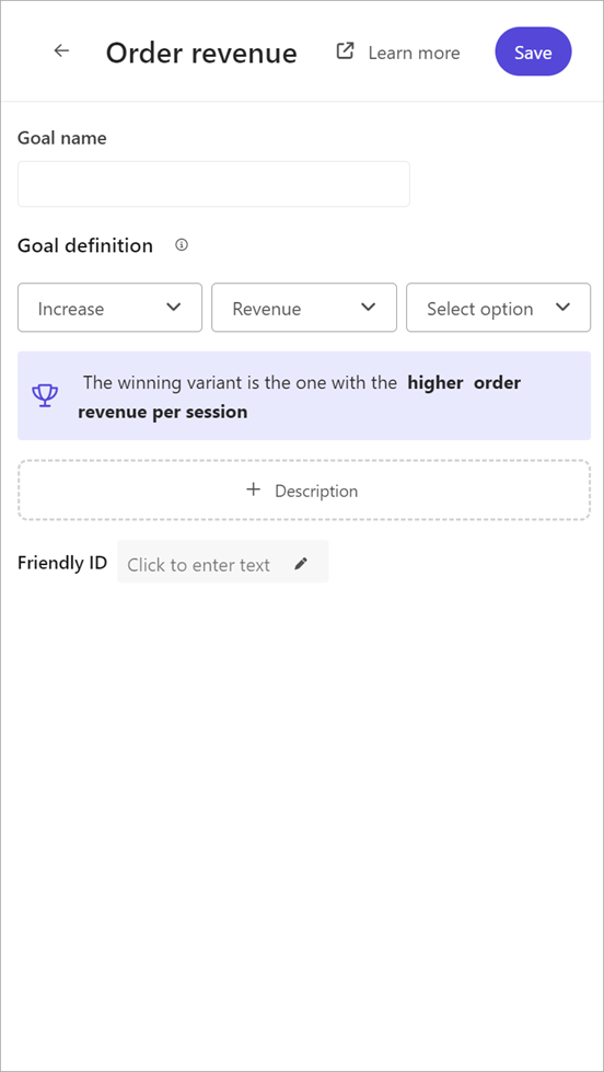 Adding a revenue goal to an experiment in Sitecore Personalize.