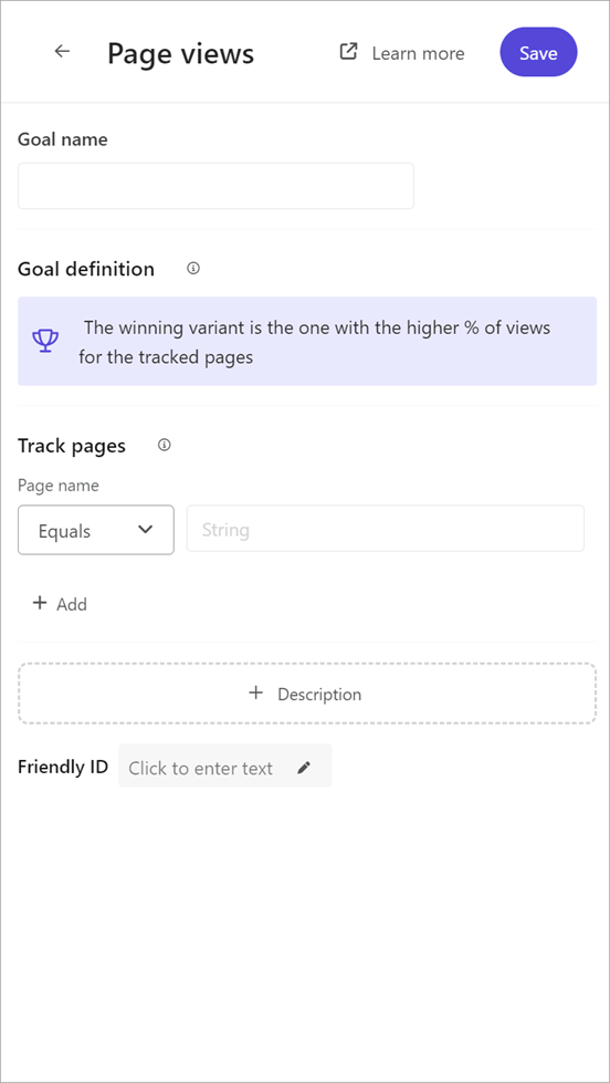 Adding a page view goal to an experiment in Sitecore Personalize.