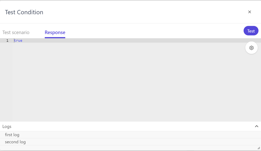 Print statement logs in the Response tab.