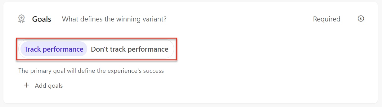 Experience Performance tracking options in the Goals tile in Sitecore Personalize.