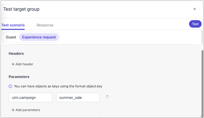 Add parameters to test conditions