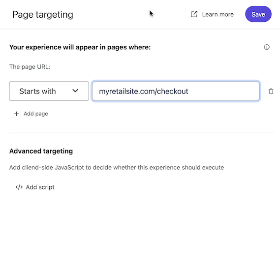 Add an operator and required characters to target a page.