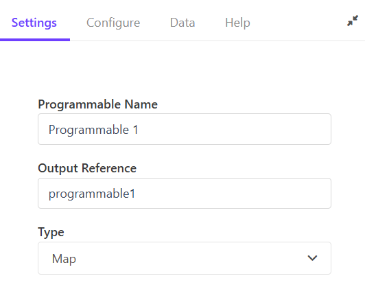 Programmable settings should indicate the name, output reference, and type Map.