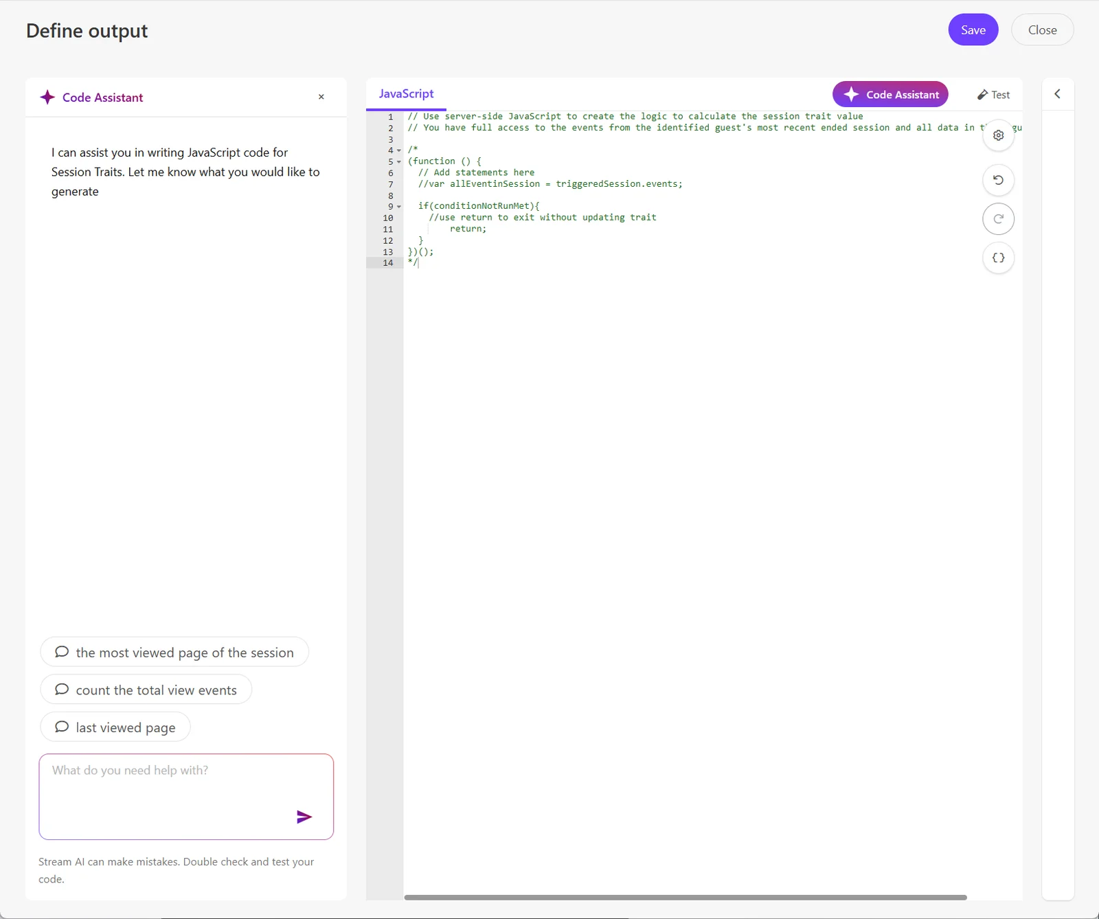 Click Code Assistant to open the left-hand pane. Click Code Assistant to open the left-hand pane.