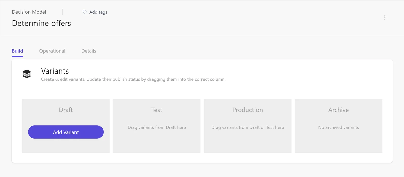 The Decision Model Profile Page displays after creating a decision model.