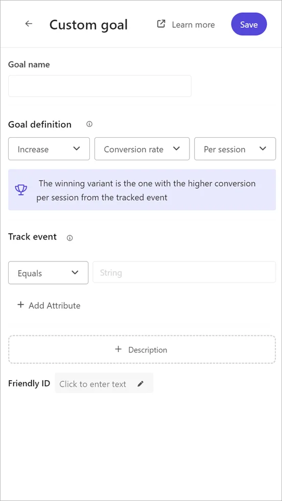 Adding a custom conversion rate goal to an experiment in Sitecore Personalize.