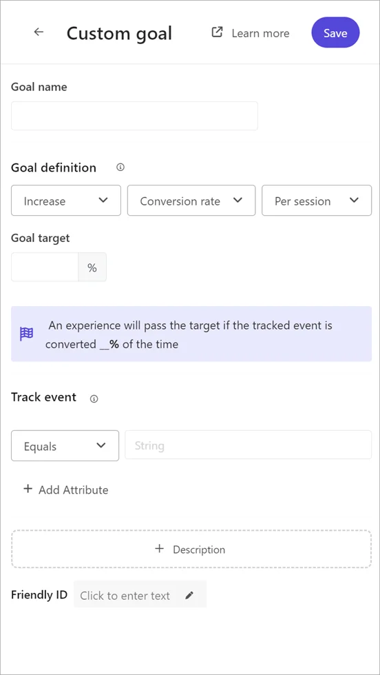 Adding a custom conversion rate goal to an experience in Sitecore Personalize.