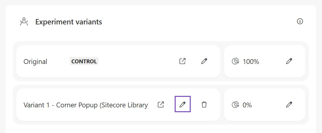 Click Edit to open the variant using the web template you want to edit.