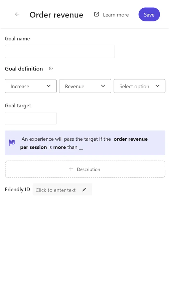 Adding a revenue goal to an experience in Sitecore Personalize.