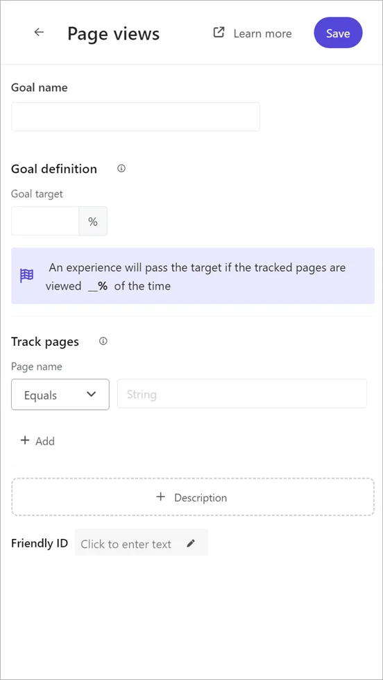 Adding a page view goal to an experience in Sitecore Personalize.
