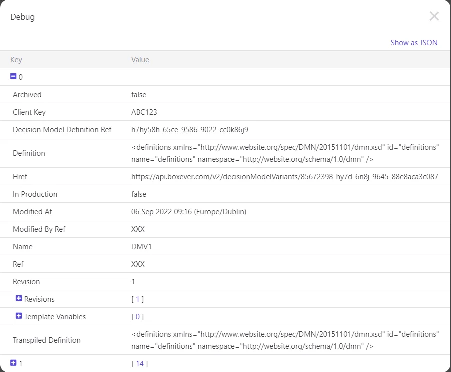 Viewing debug mode in table format. Viewing debug mode in table format.