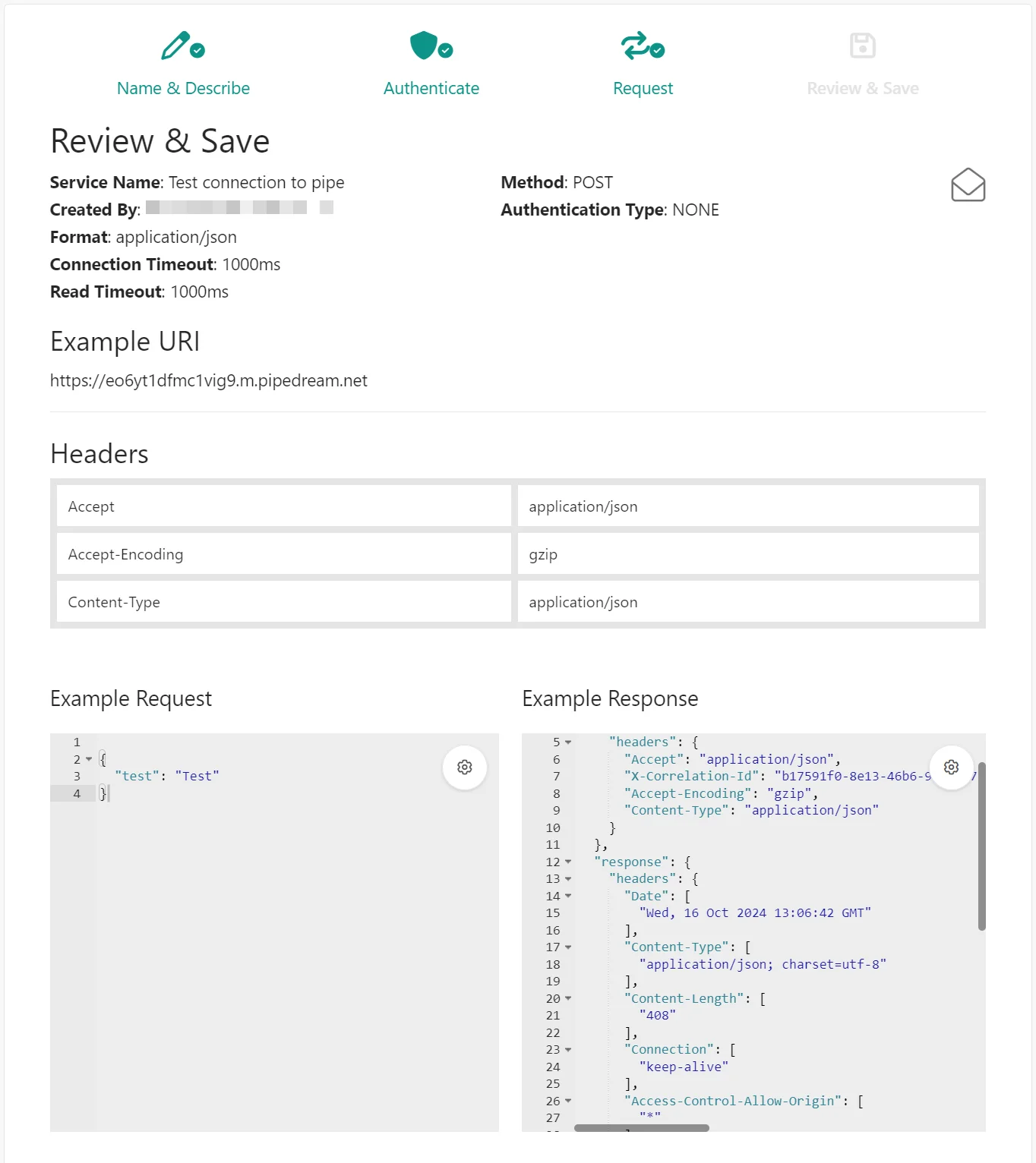Verify that the new connection details are correct on the Review & Save page.