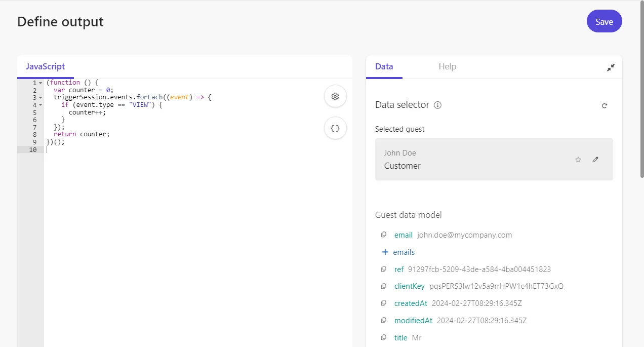 Write a custom JavaScript code in the code editor to define the value you want to capture in the session trait.