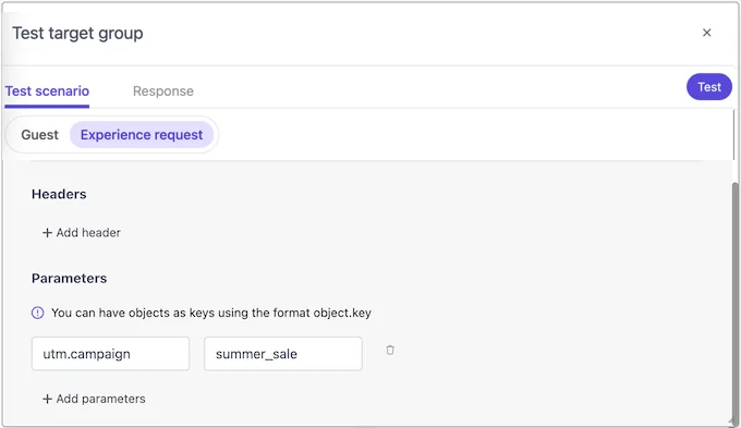 Add parameters to test conditions Add parameters to test conditions