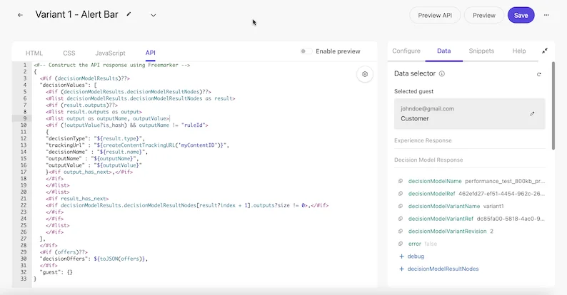 Copying the decision model response into the API response