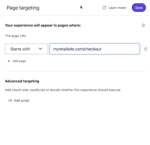 Add an operator and required characters to target a page.