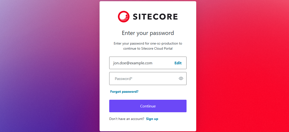 The log in page if your email address is not associated with an enabled SSO connection