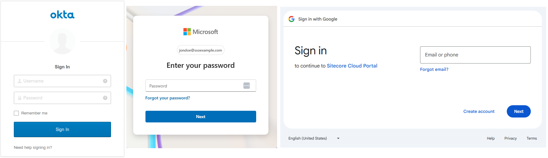 Examples of identity provider sign-in pages