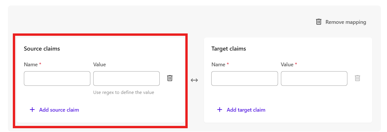 Shows a claims mapping with a red box around the source claims section.