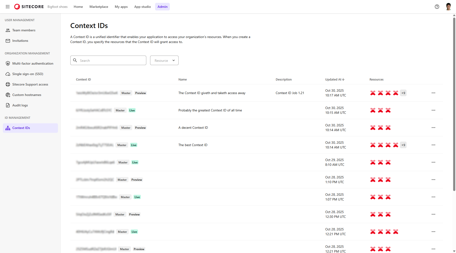 The Context IDs page in the Cloud Portal. The Context IDs page in the Cloud Portal.