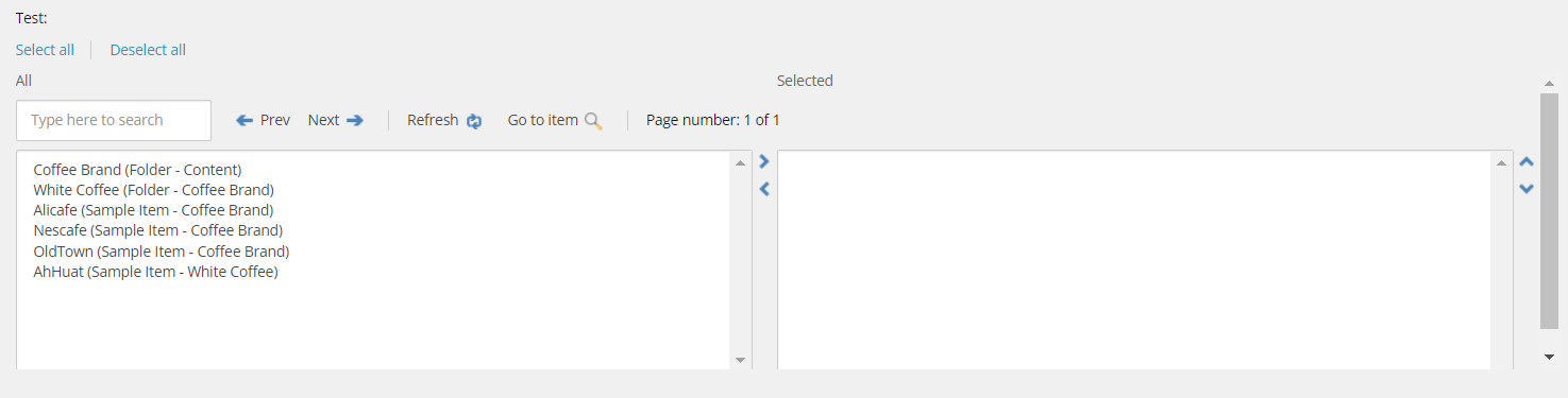 A root filter is applied to a multilist with search field in the Content Editor
