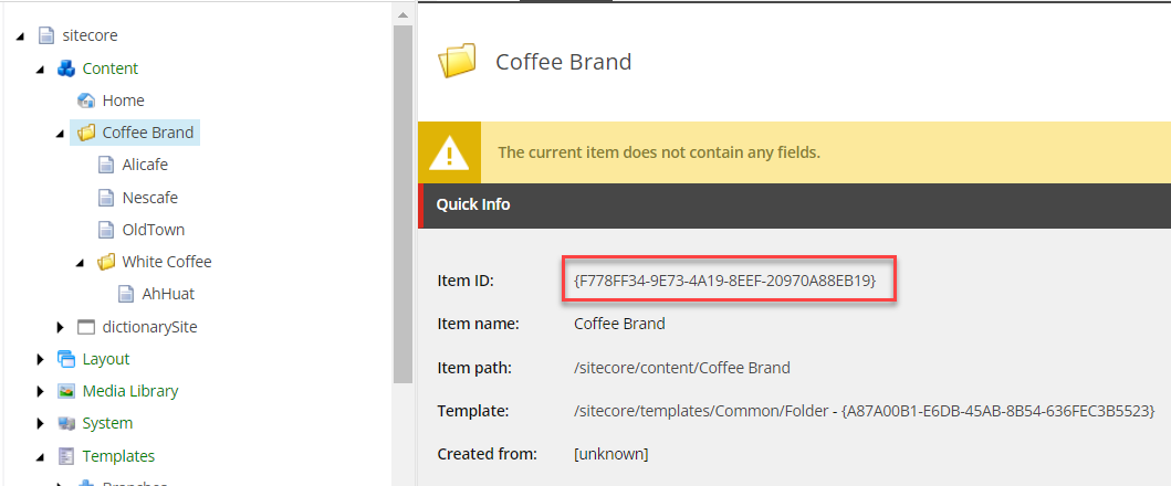Copying the Item ID for a folder to apply a root filter to the multilist with search field