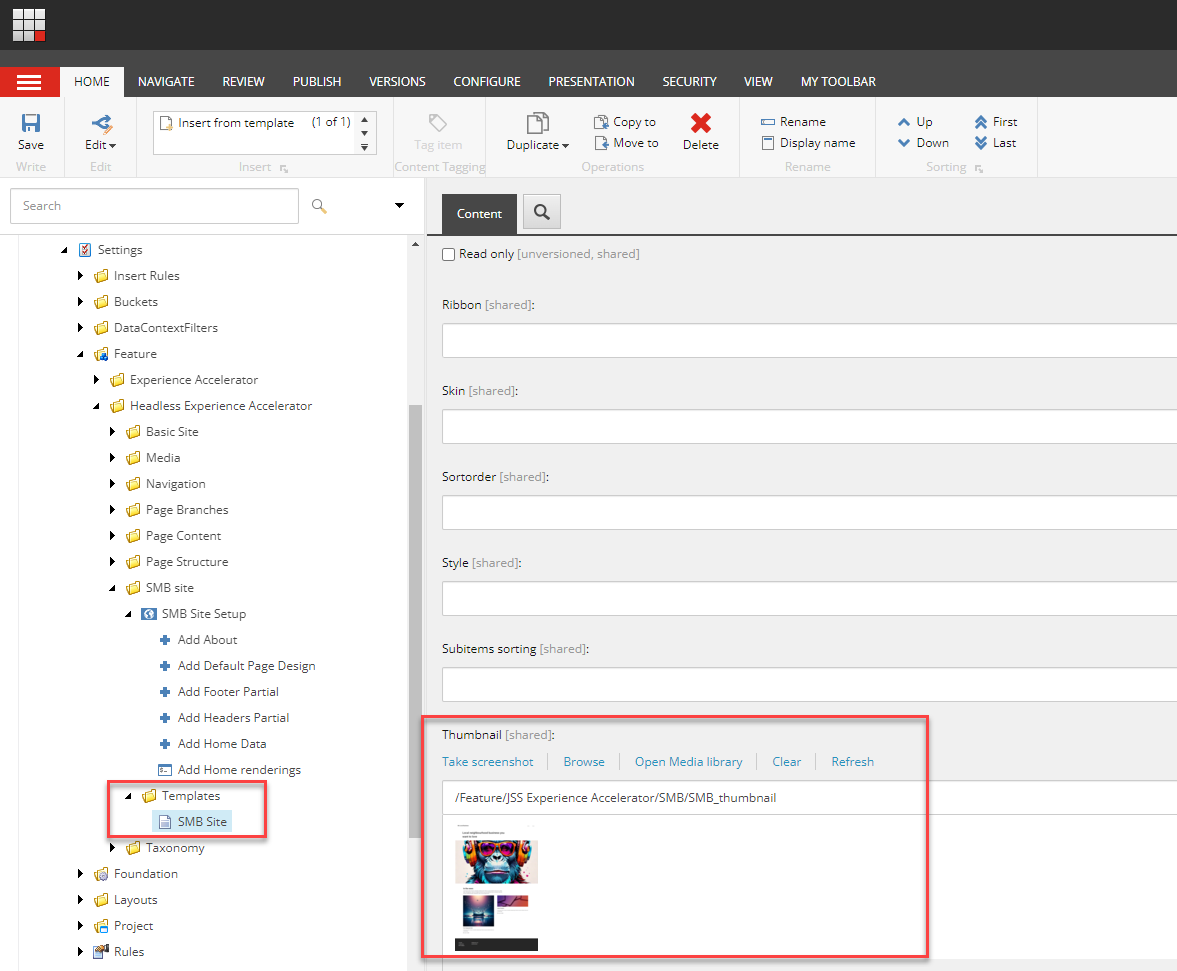 Upload a thumbnail for your new XM Cloud site template