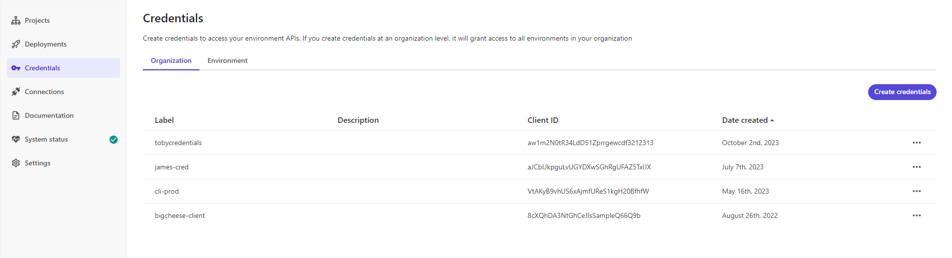 The credentials page.