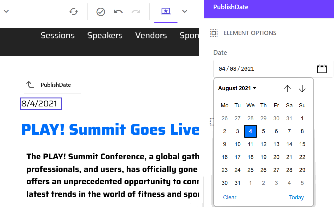 Calendar interface to edit a date