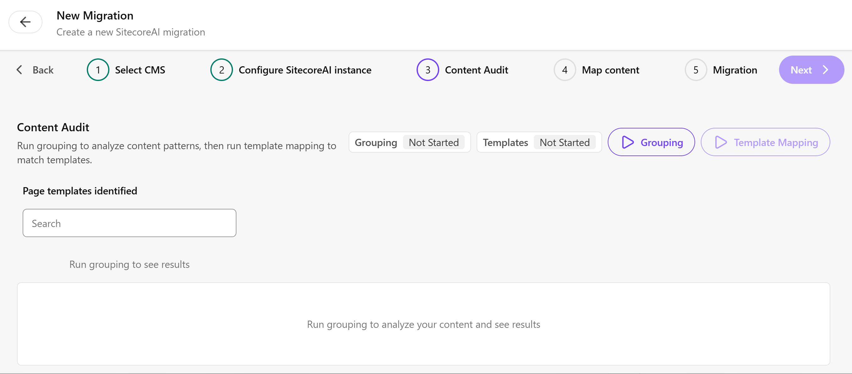 Group and map content in the source site to the target site