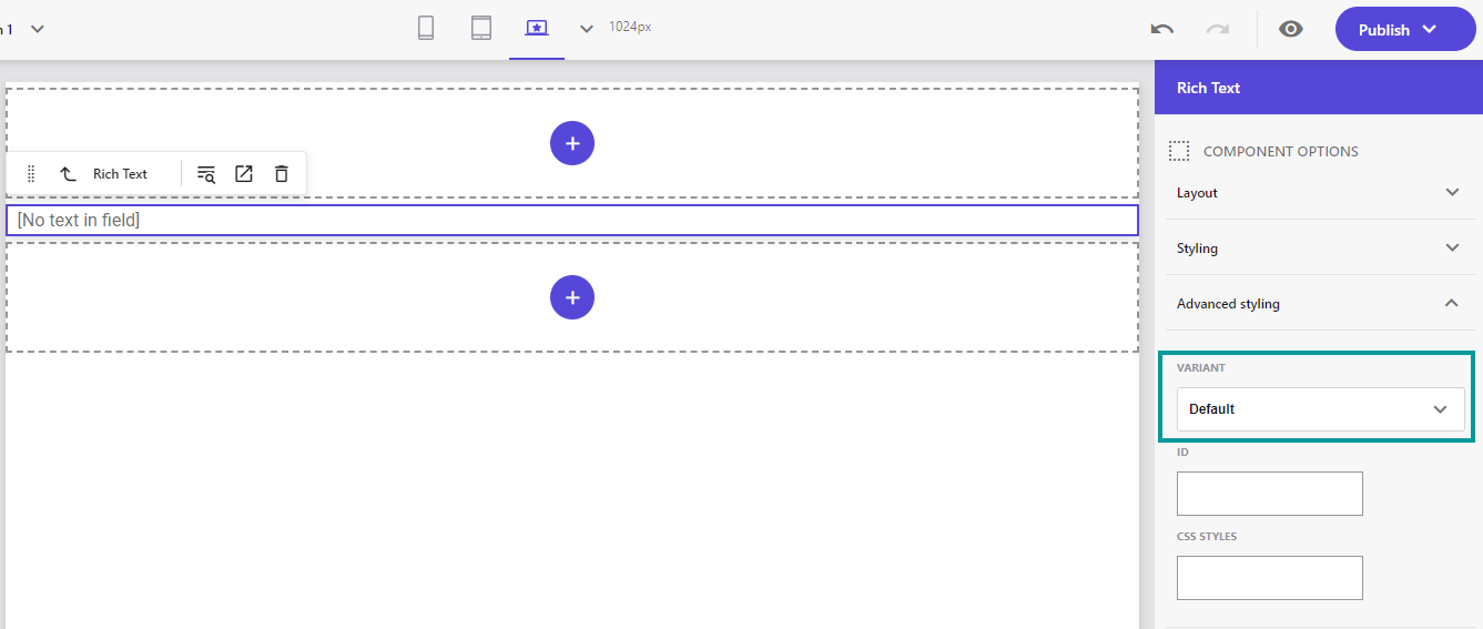 Select a variant for a component in Pages