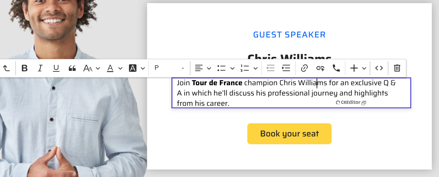 Rich Text toolbar interface for editing page content