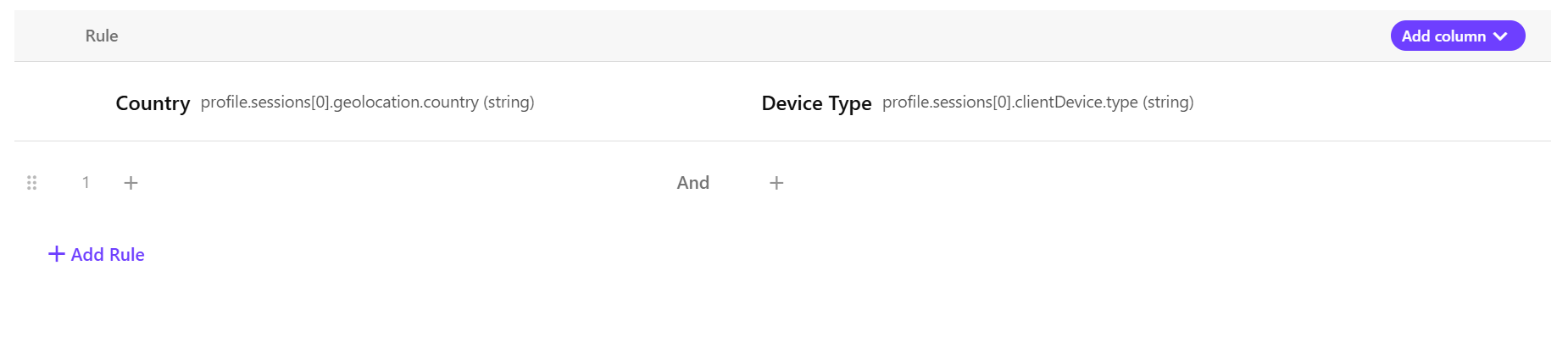 Each input appears as a column in the personalized component's decision table.