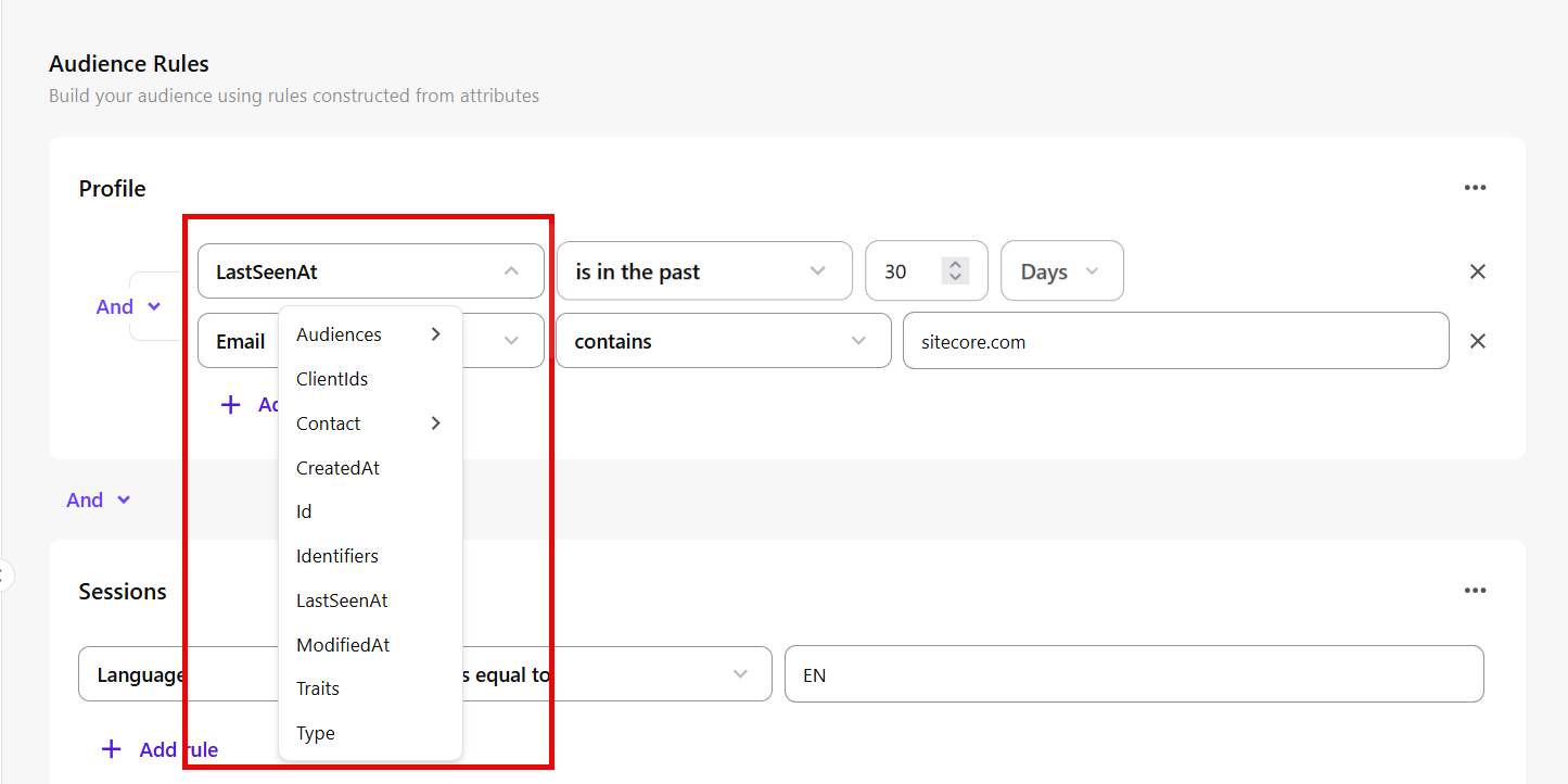 Edit attributes, comparators, or values in existing rules by selecting a new option or entering a new value.