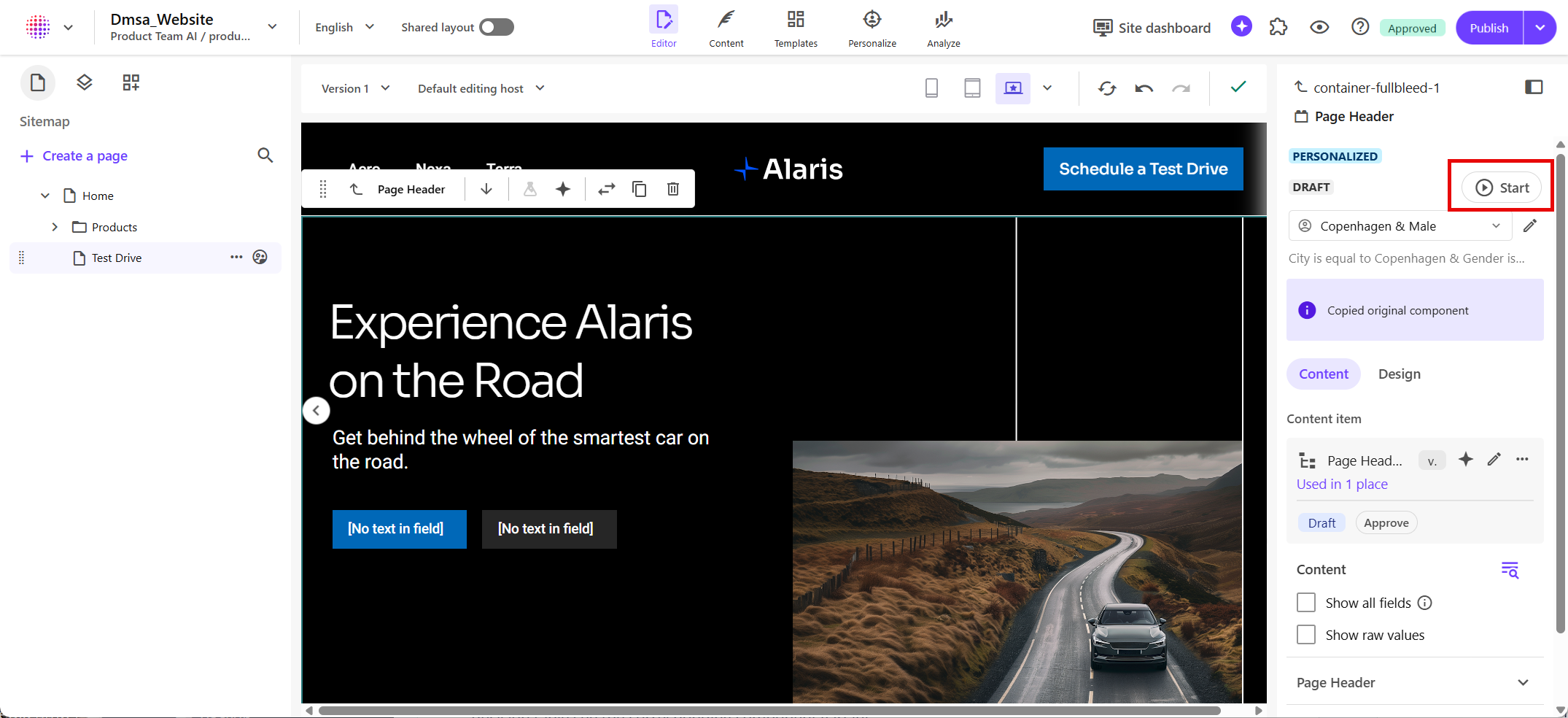 To start the personalization, in the right-hand pane, click Start.