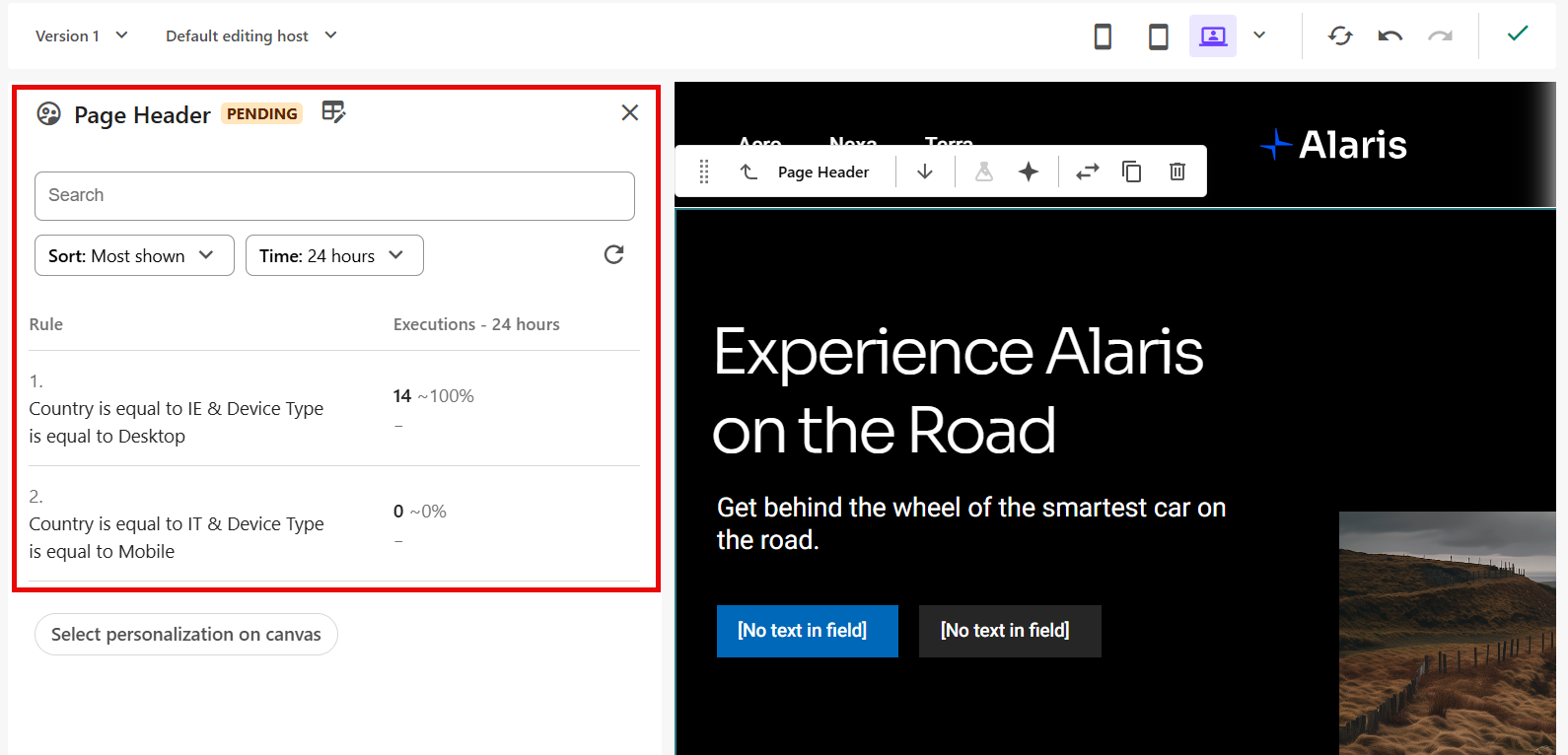 In the analytics pane, review the number of times a personalization rule matched visitors in the selected period.