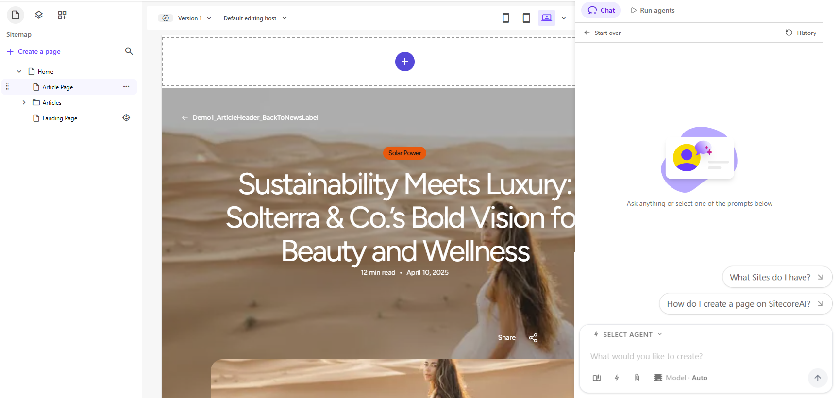 Chat interface in Page builder