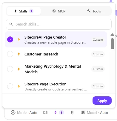 On the Skills tab, select your converted skill. On the Skills tab, select your converted skill.