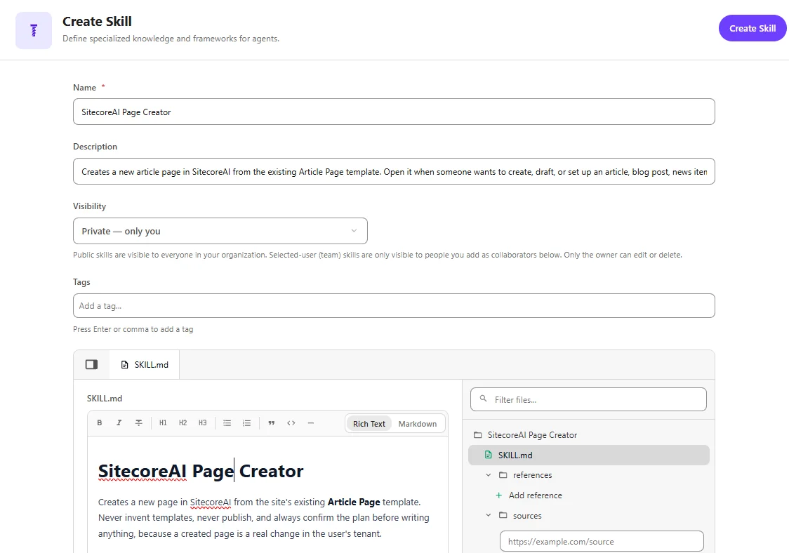On the Skills tab, select your converted skill. On the Skills tab, select your converted skill.