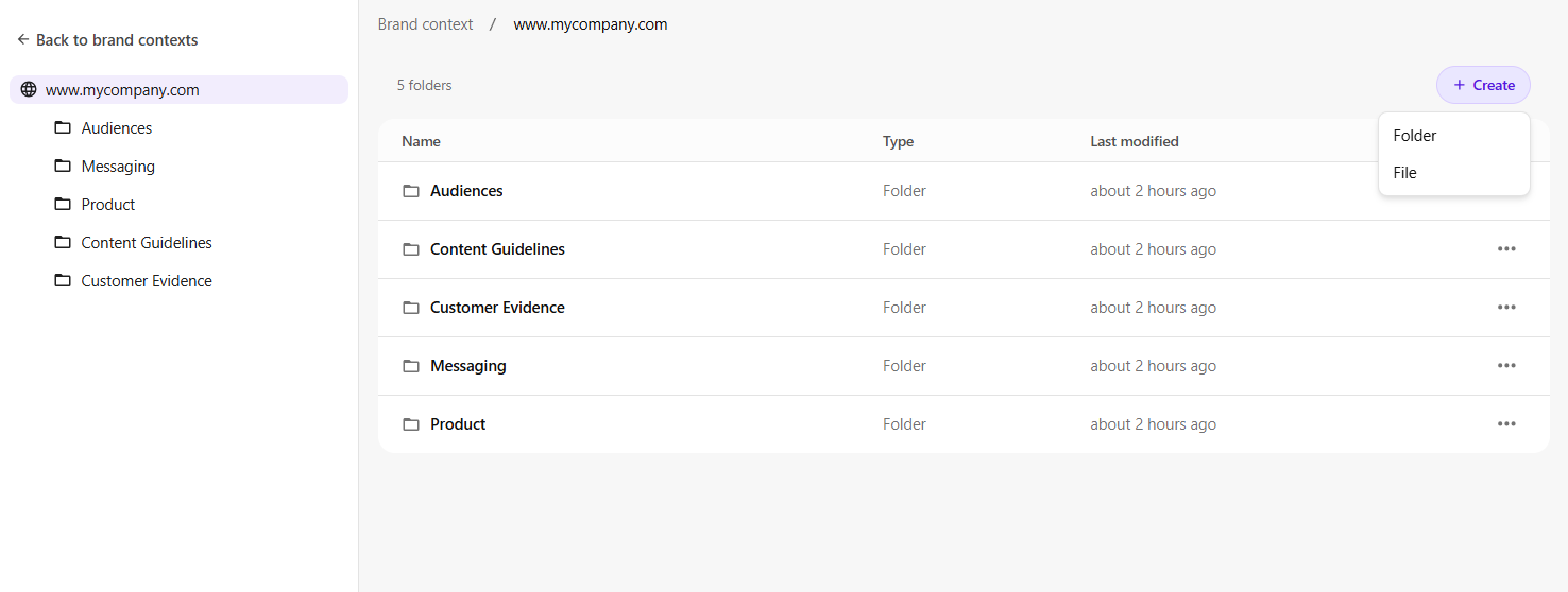 Select where you want to add the folder then click Create. Select where you want to add the folder then click Create.