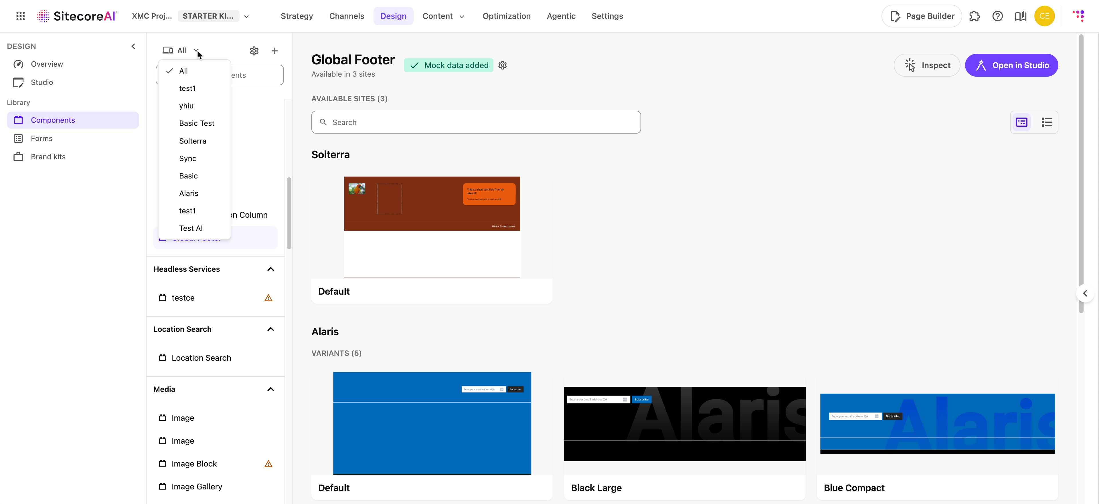 Finding components in a specific site instead of all sites