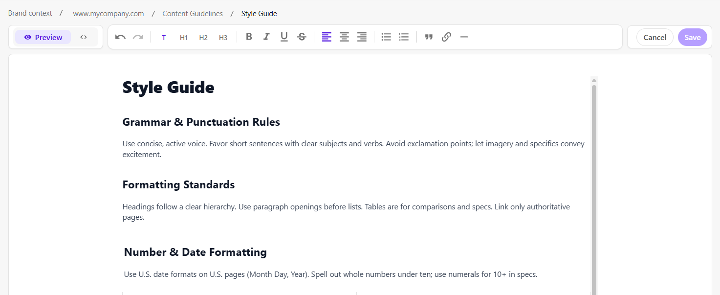 Click Preview to use the rich text editor to edit and format the content. Click Preview to use the rich text editor to edit and format the content.